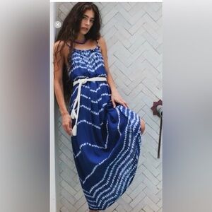NWT EX VOTO Blue & White Tie-Dye Maxi Dress SZ M/L